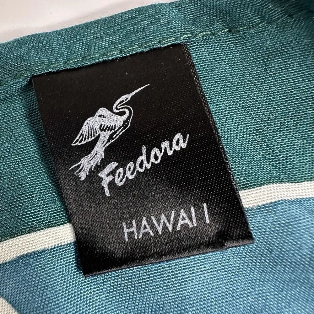 Feedora Hawaii Rectangle Scarf Teal Batik Bamboo Tropical Leaf Print 14